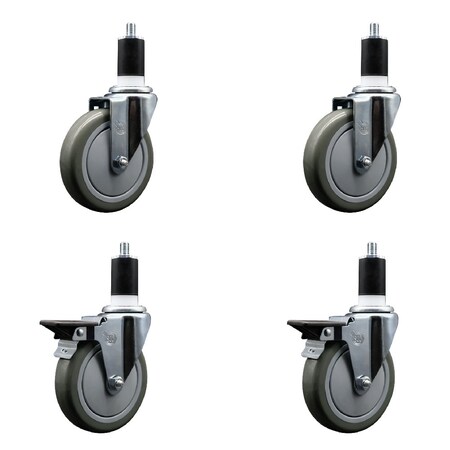 Service Caster 5'' Gray Poly Wheel Swivel 1-1/2'' Expanding Stem Caster Set 2 Brakes, 4PK SCC-EX20S514-PPUB-2-PLB-2-112